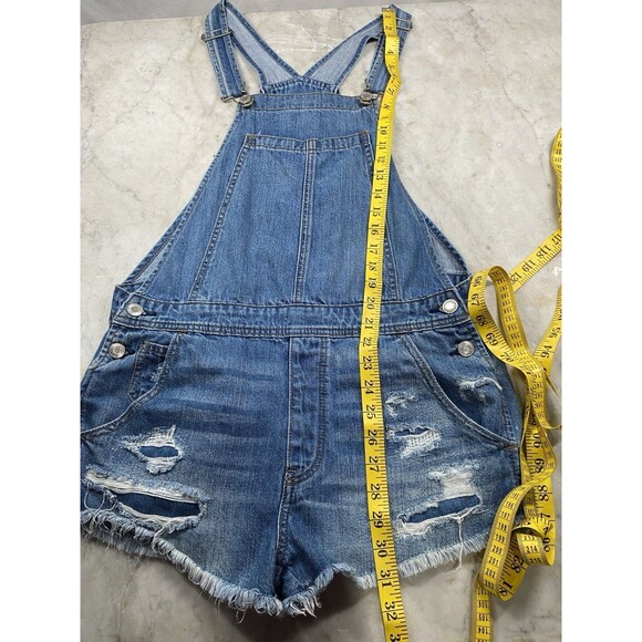 American Eagle Outfitters Bib Overall Shorts Women’s S Distressed Raw Hem - Picture 6 of 9